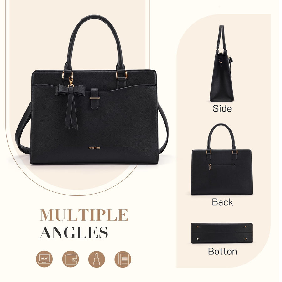 Laptop Tote Bag for Women 15.6 Inch Leather Work Bags Teacher Computer Purse Briefcase Handbag for Office, Travel