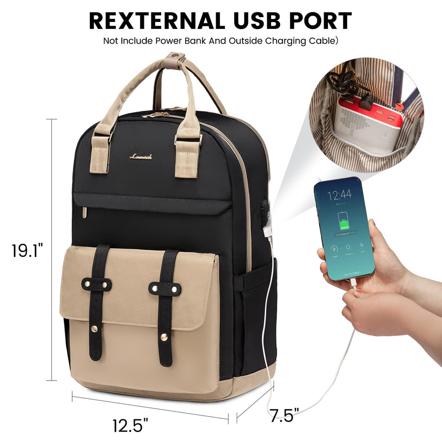 Laptop Backpack for Women Men 15.6 Inch Laptop Bag with USB Port Fashion Waterproof Backpacks Teacher Nurse Stylish Travel Bags Vintage Daypacks Bookbag for College School Work
