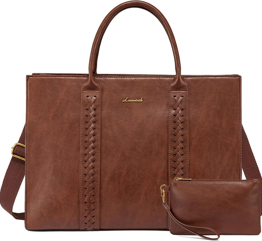 Brown Leather 15.6 Inch Laptop Tote Bag