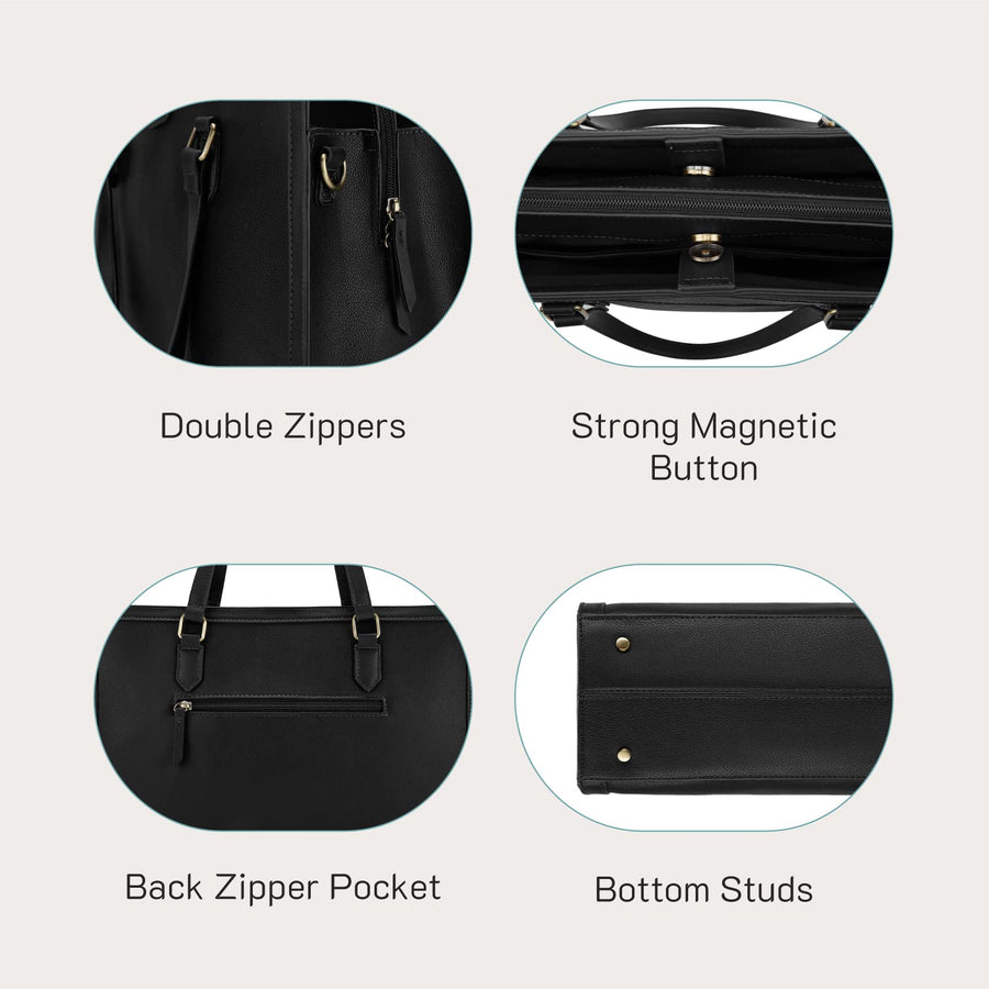 Laptop Tote Bag for Women 15.6 Inch Leather Work Bags Teacher Computer Purse Briefcase Handbag for Office, Travel
