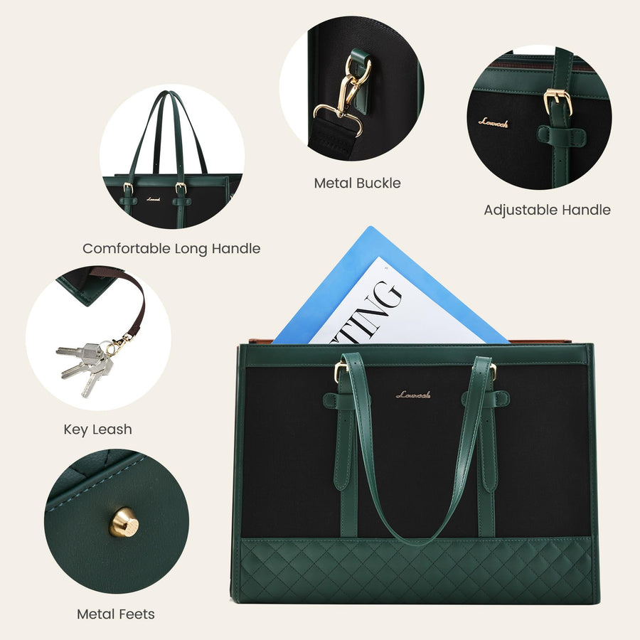 Laptop Bag for Women 15.6 inch Canvas Laptop Tote Bag, Large Capacity Work Bag with Clutch Purse, Computer Bag Office Business Briefcase, Casual Handbag for Travel College Teacher School