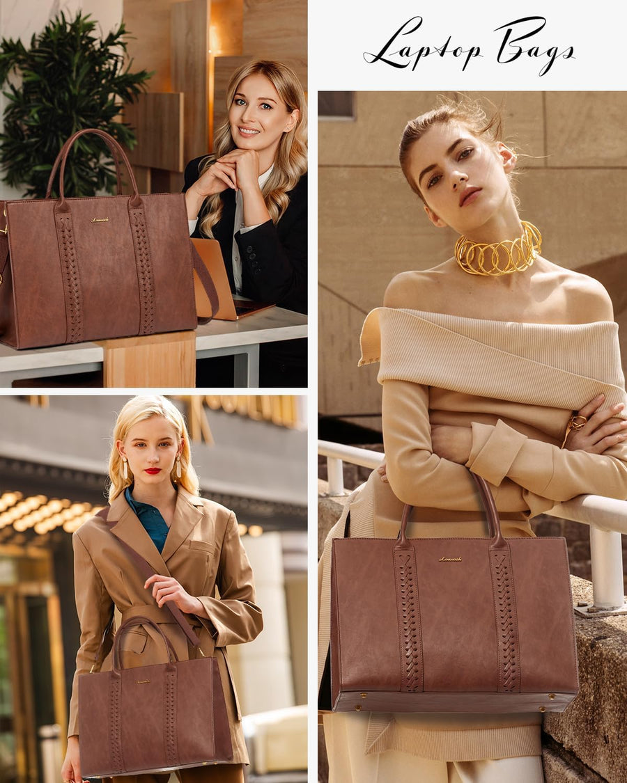 Brown Leather 15.6 Inch Laptop Tote Bag