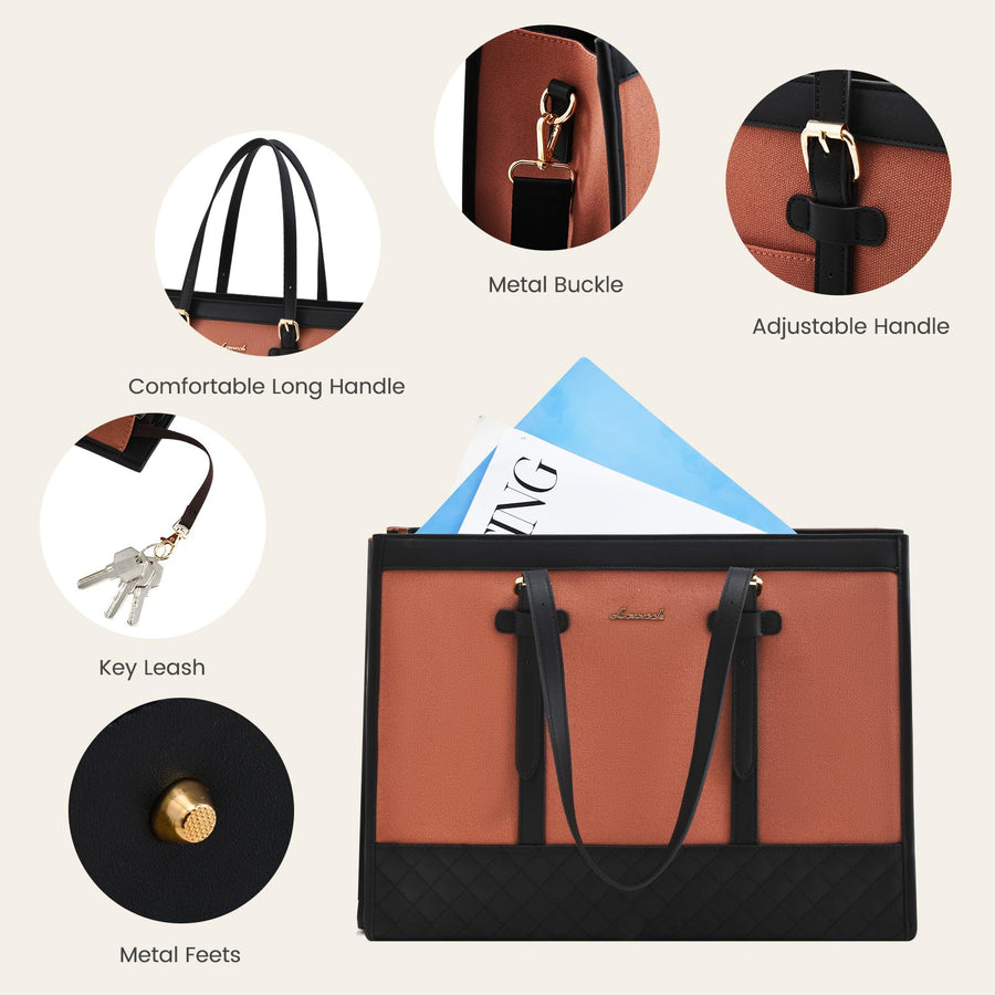 Laptop Bag for Women 15.6 inch Canvas Laptop Tote Bag, Large Capacity Work Bag with Clutch Purse, Computer Bag Office Business Briefcase, Casual Handbag for Travel College Teacher School