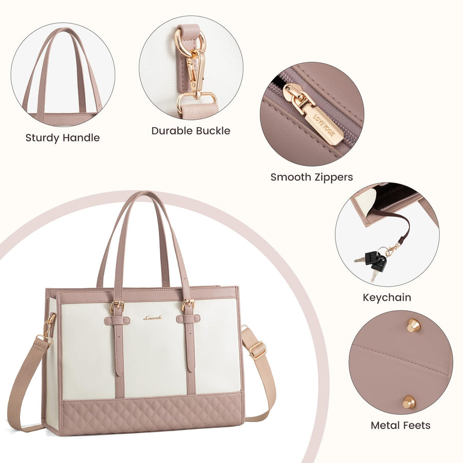 Laptop Bag for Women 15.6 inch Canvas Laptop Tote Bag, Large Capacity Work Bag with Clutch Purse, Computer Bag Office Business Briefcase, Casual Handbag for Travel College Teacher School