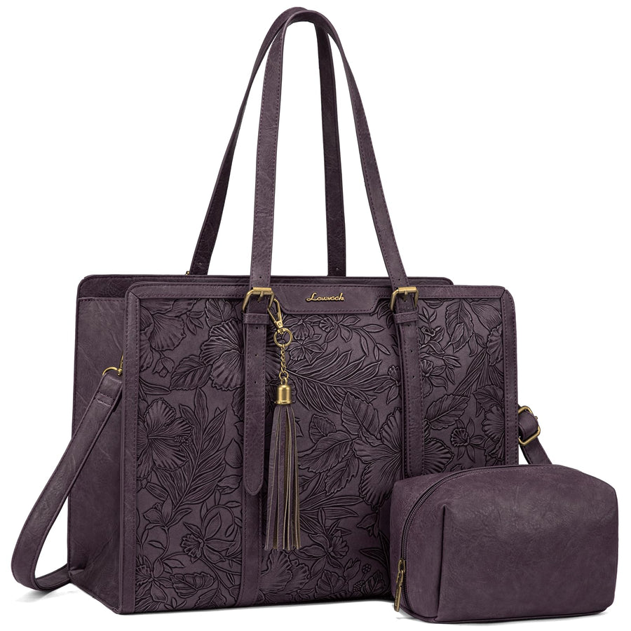 15.6-inch Canvas Laptop Tote with Clutch for Women - Lightweight, Large Capacity for Work, Travel, School
