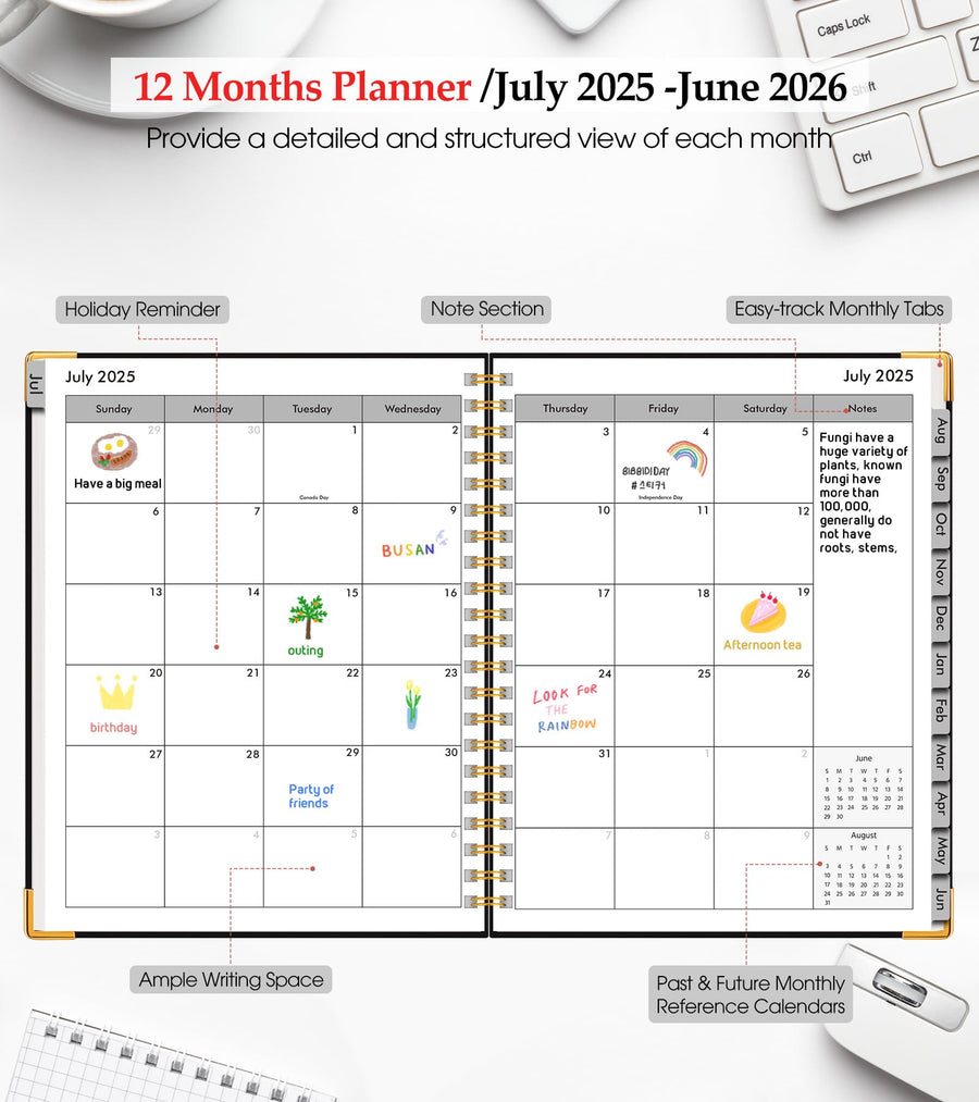 Academic Planner 2025-2026, Weekly and Monthly Calendar Planner from July 2025 - June 2026, 8.5