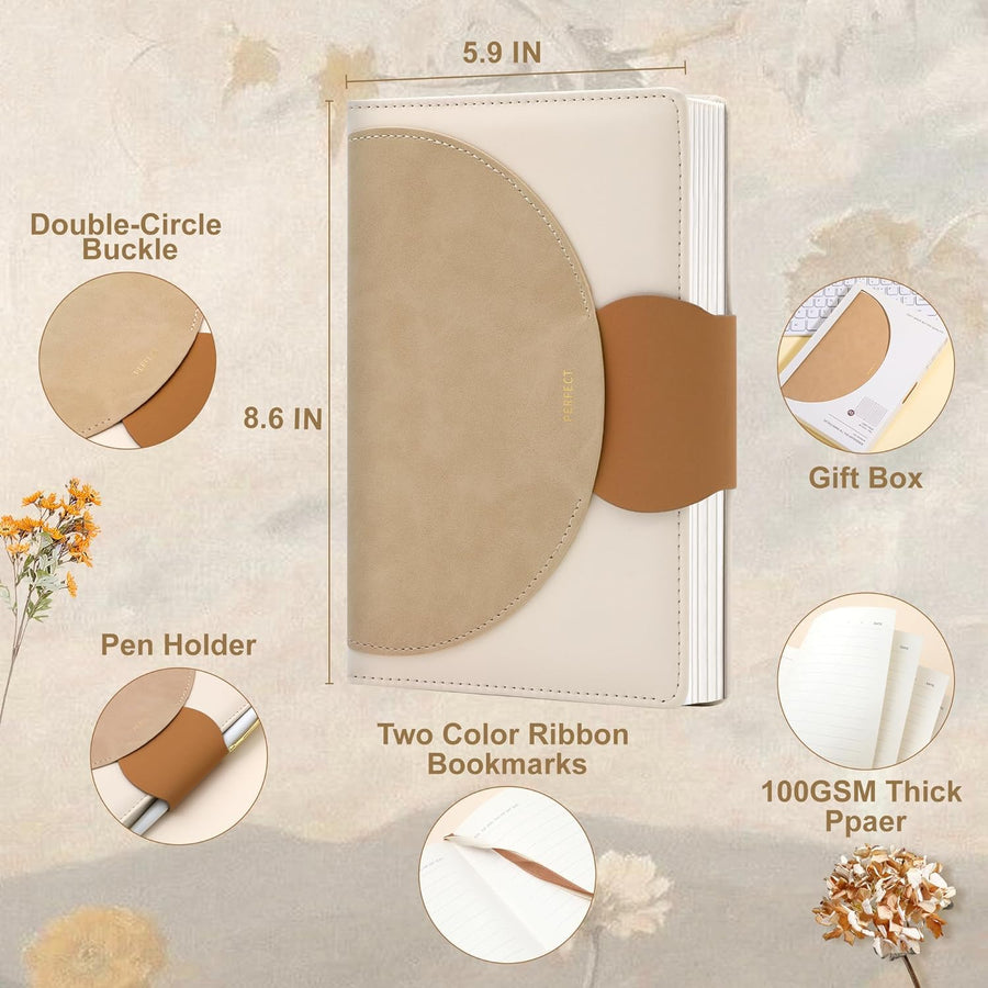 CAGIE Lined Journal for Women, 100GSM Leather Journals for Writing with Buckle Closure,A5 Hardcover Diary Journaling Notebooks for Business Work School Note Taking 5.9