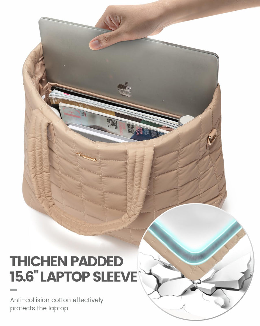 Tote Bag for Women, Large Puffer Tote Bag with Zipper Quilted Light Work Bag