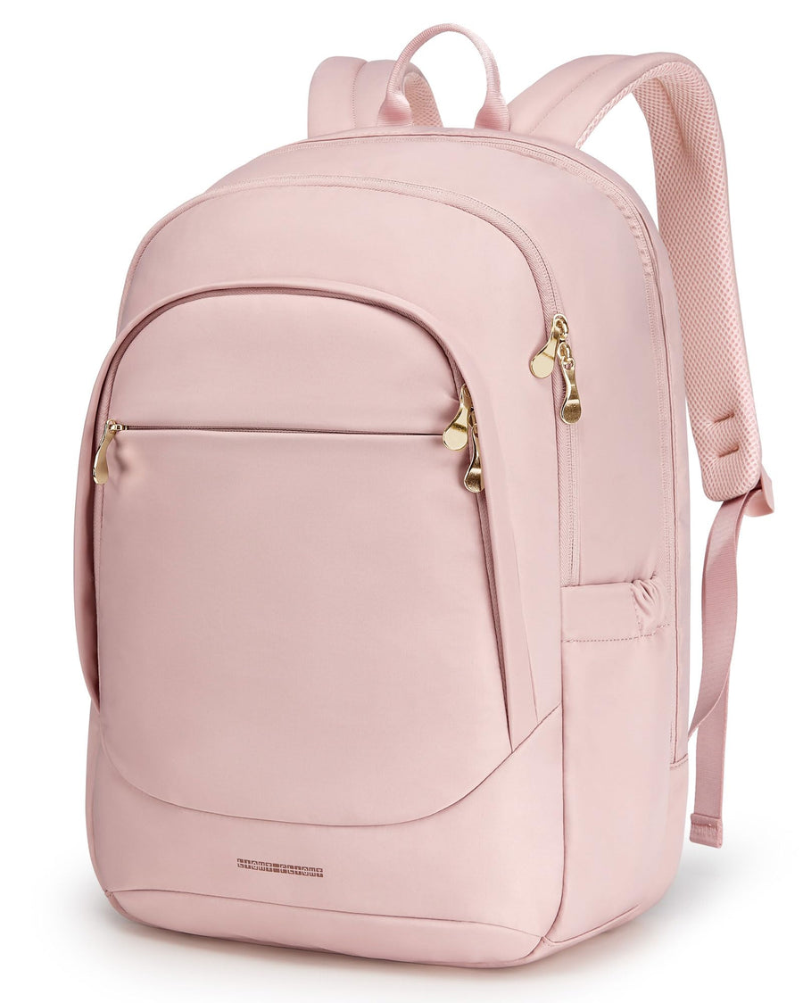 LIGHT FLIGHT Travel Laptop Backpack Women, 15.6 Inch Laptop Backpack with USB Charging Hole, Water Resistant College Bookbag, Black Computer Backpacks for Work, Champagne