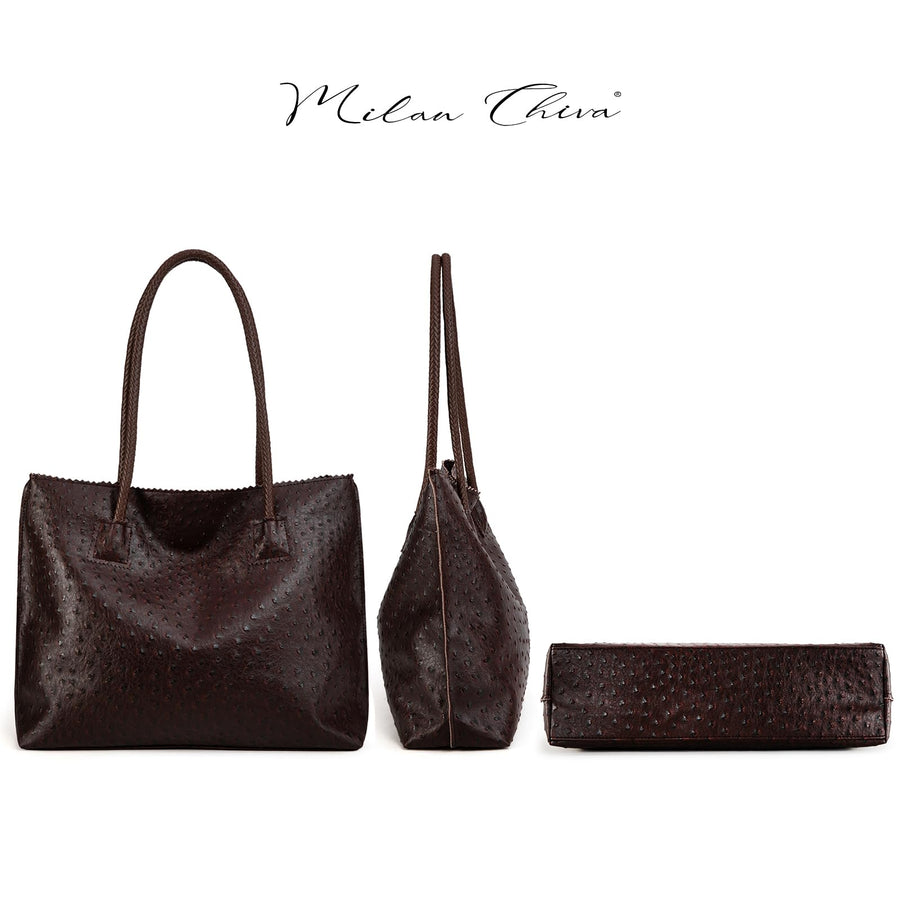 Tote Bag for Women with Zipper Large Ostrich Vegan Leather Shoulder Purses and Handbags
