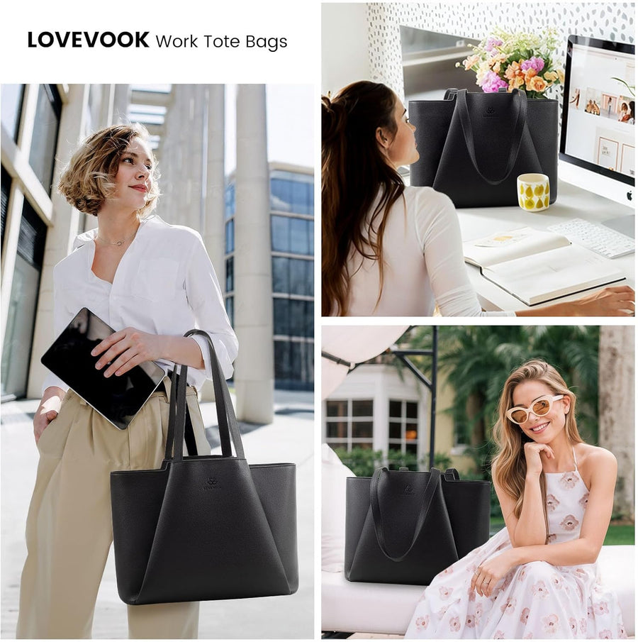 LOVEVOOK Women's 15.6 Inch Premium Leather Laptop Tote