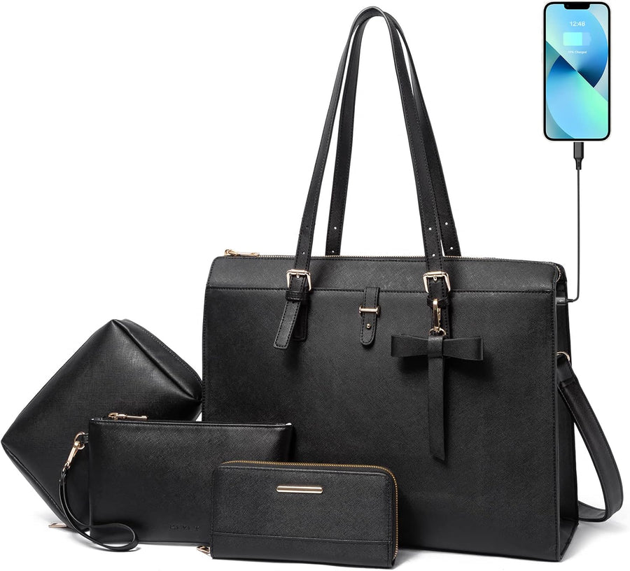 Stylish 4pc Leather Laptop Briefcase