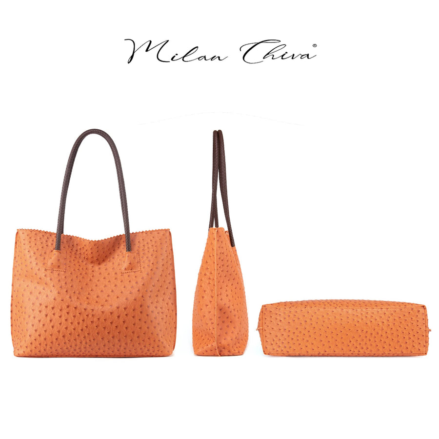 Tote Bag for Women with Zipper Large Ostrich Vegan Leather Shoulder Purses and Handbags