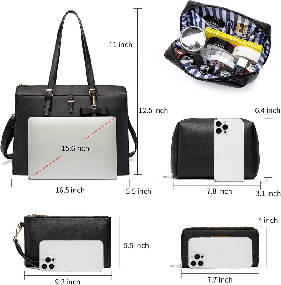 Stylish 4pc Leather Laptop Briefcase