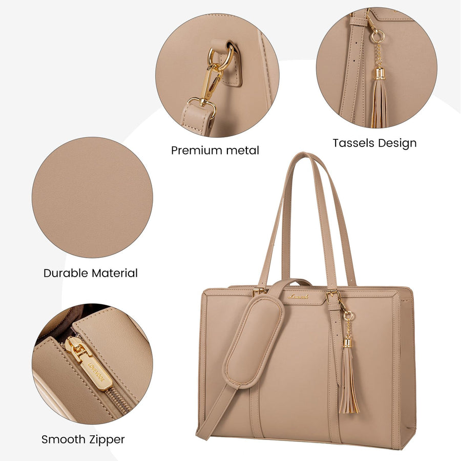 15.6-inch Canvas Laptop Tote with Clutch for Women - Lightweight, Large Capacity for Work, Travel, School