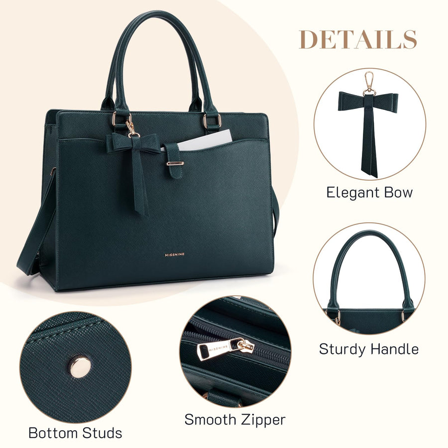 Laptop Tote Bag for Women 15.6 Inch Leather Work Bags Teacher Computer Purse Briefcase Handbag for Office, Travel