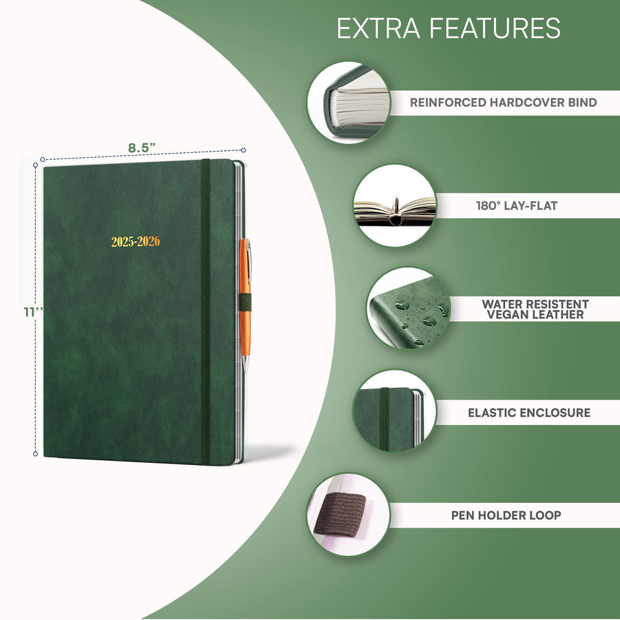 Ensight 2025-2026 HARDCOVER Leather Planner Weekly & Monthly - 8.5x11 Inches - Academic Planner Business Personal or Student - Pen Holder, Thick Paper, July 2025 - June 2026 (Brown)