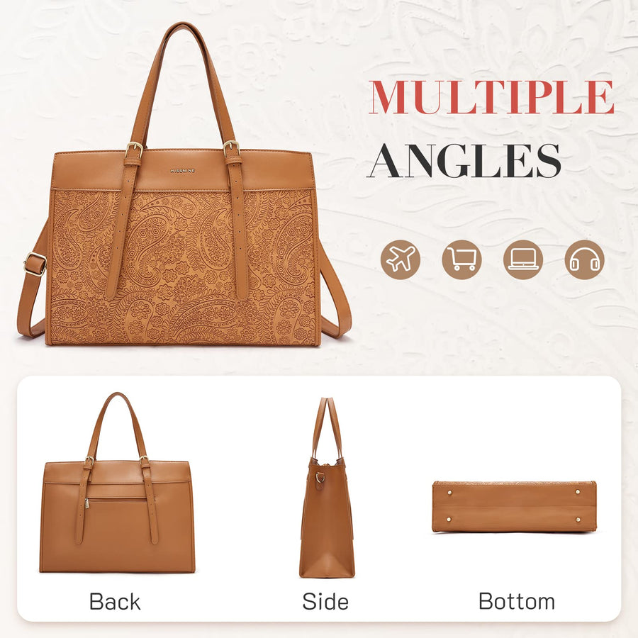 Laptop Tote Bag for Women 15.6 Inch Leather Work Bags Teacher Computer Purse Briefcase Handbag for Office, Travel