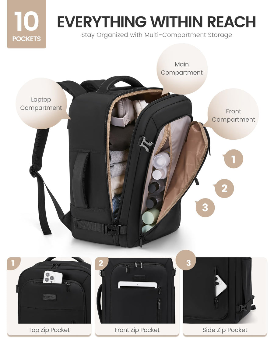 Travel Backpack for Women Men with Garment Bag, 40L Carry on Backpack as TSA Personal Item Flight Approved, Luggage Daypack Fits 17.3