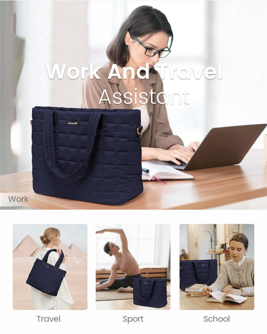 Tote Bag for Women, Large Puffer Tote Bag with Zipper Quilted Light Work Bag