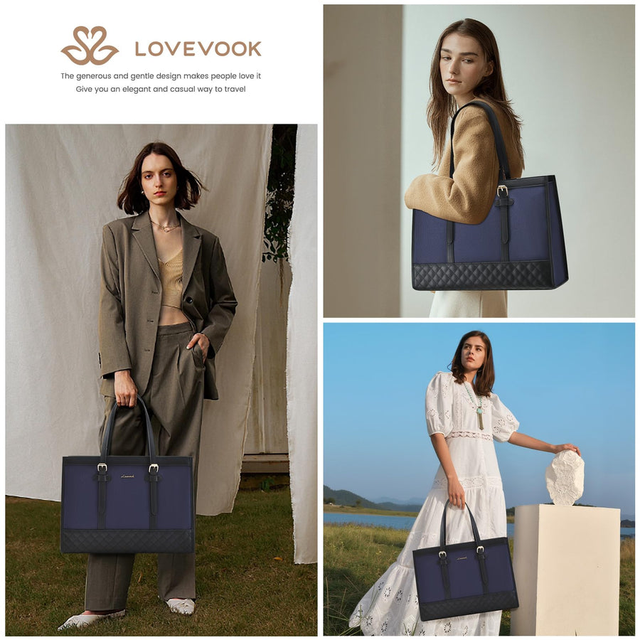 Laptop Bag for Women 15.6 inch Canvas Laptop Tote Bag, Large Capacity Work Bag with Clutch Purse, Computer Bag Office Business Briefcase, Casual Handbag for Travel College Teacher School
