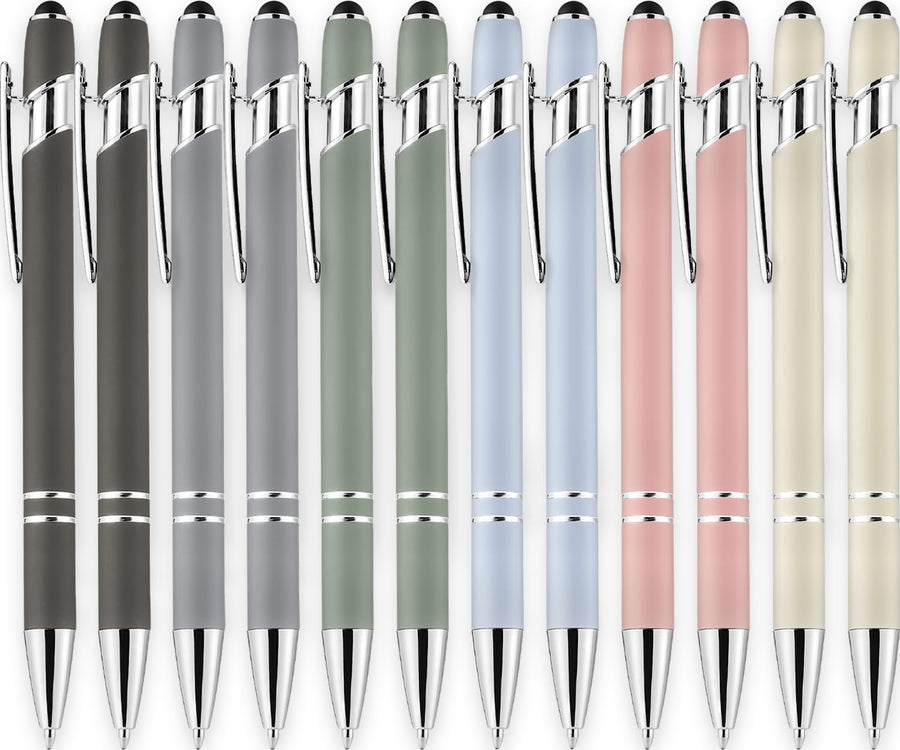 12 Pack Black Gold Ballpoint Pen with Stylus Tip, 1.0 mm Black Ink Smooth Writing Pens, Metal Stylus Pens for Touch Screens