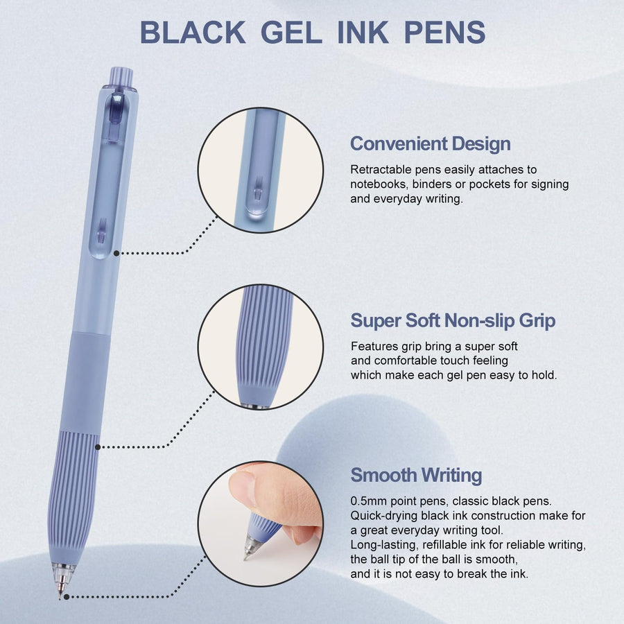 Gel Pens Black Ink Pens for Office 0.5mm Fine Point Pens Smooth Writing Retractable Work Pen (12-count)