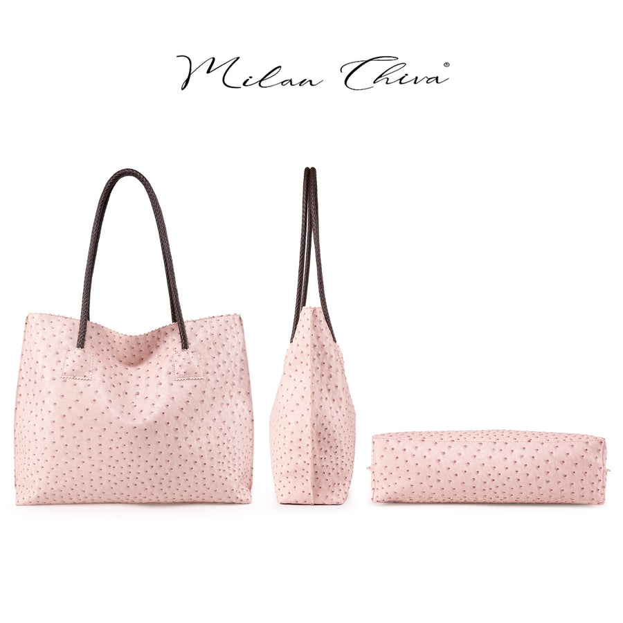 Tote Bag for Women with Zipper Large Ostrich Vegan Leather Shoulder Purses and Handbags