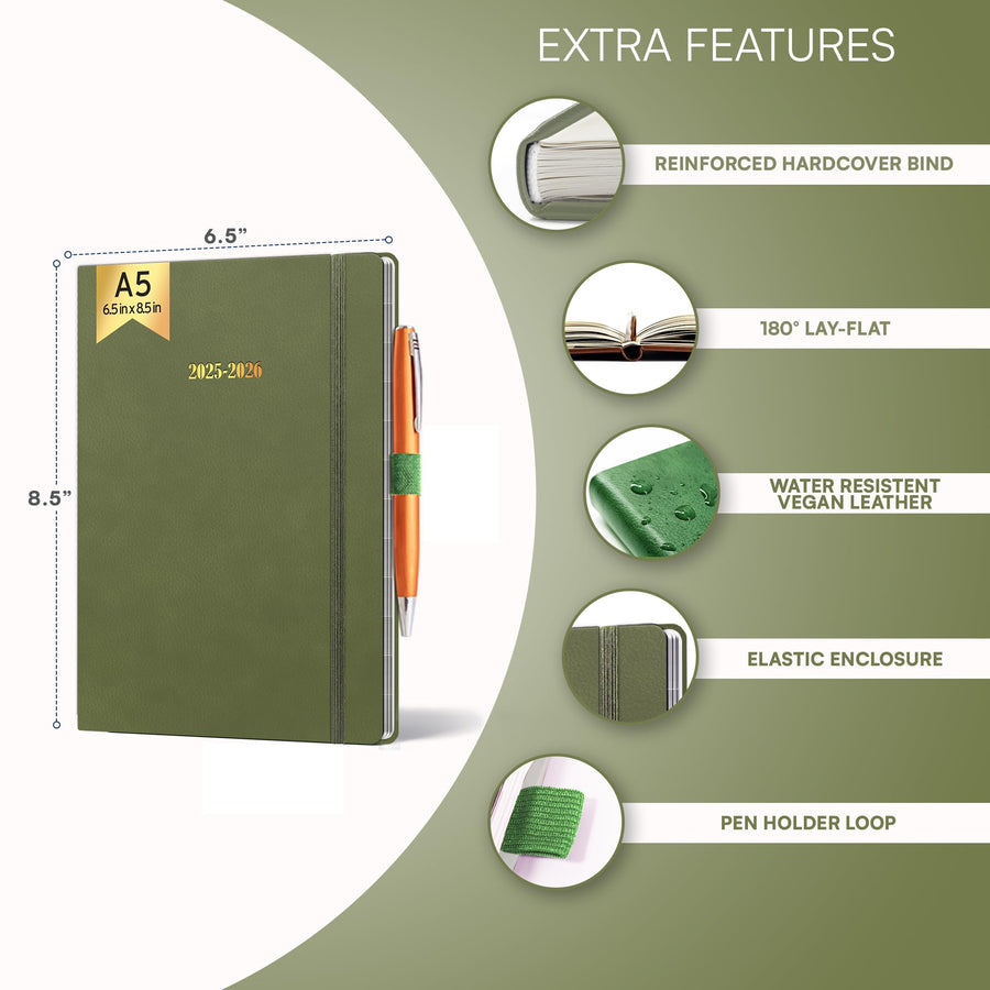 Ensight 2025-2026 HARDCOVER Leather Planner Weekly & Monthly - 8.5x11 Inches - Academic Planner Business Personal or Student - Pen Holder, Thick Paper, July 2025 - June 2026 (Brown)