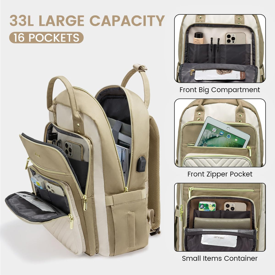 15.6 Inch Laptop Backpack for Women,Fashion Work Travel Backpack,Waterproof Day Pack Purse for Teacher Nurse Dark Green