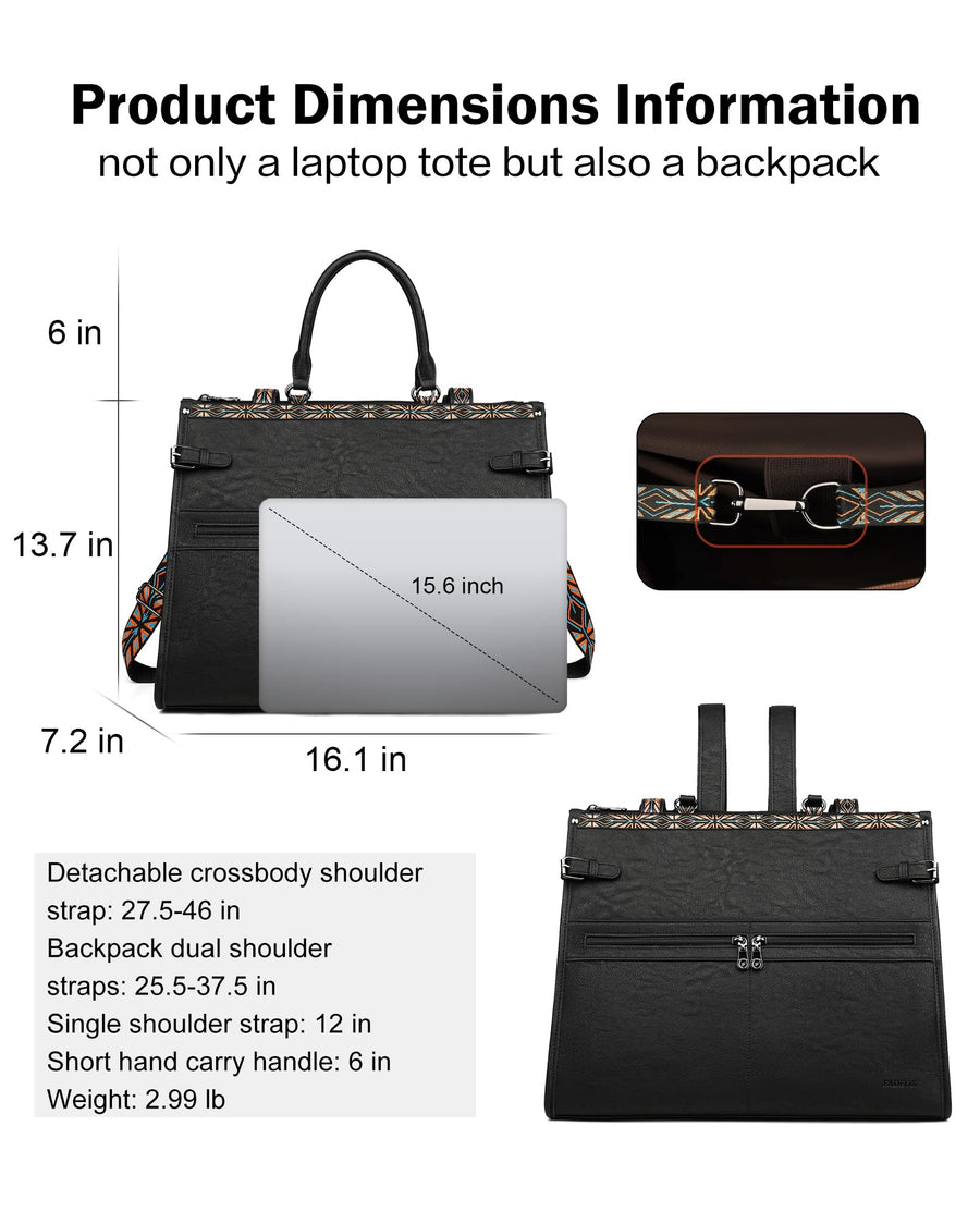 FADEON Laptop Bag for Women Designer PU Leather Large Tote Bags Packpack Purses with 15.6 Laptop Compartment Shoulder Handbag