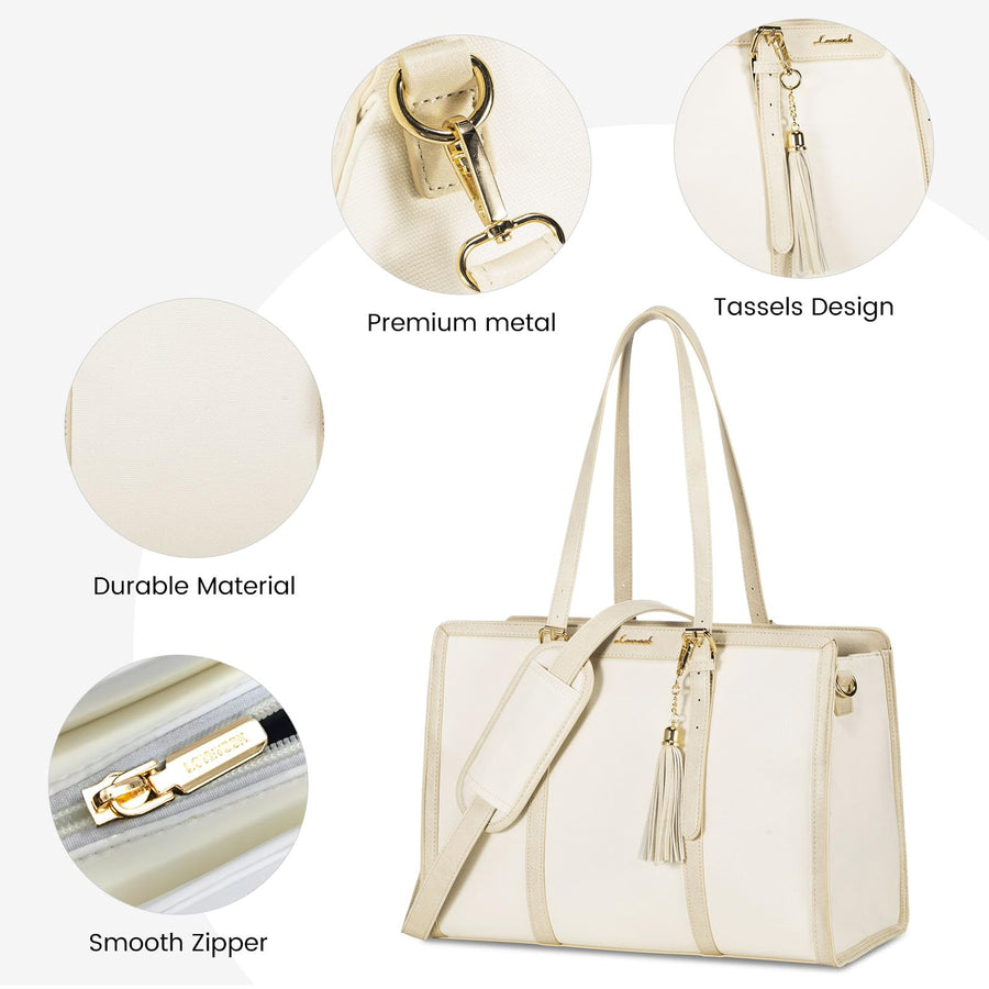15.6-inch Canvas Laptop Tote with Clutch for Women - Lightweight, Large Capacity for Work, Travel, School