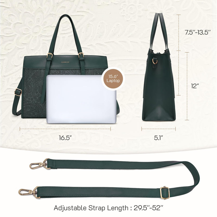Laptop Tote Bag for Women 15.6 Inch Leather Work Bags Teacher Computer Purse Briefcase Handbag for Office, Travel