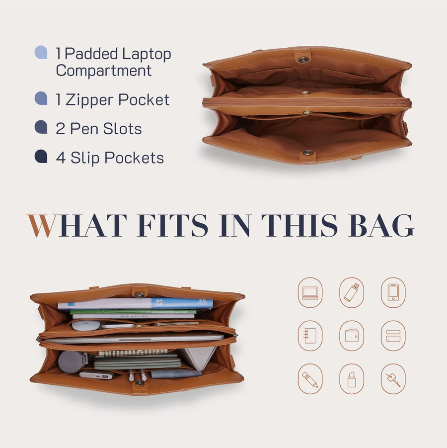 Laptop Tote Bag for Women 15.6 Inch Leather Work Bags Teacher Computer Purse Briefcase Handbag for Office, Travel