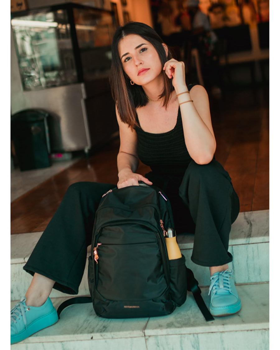 LIGHT FLIGHT Travel Laptop Backpack Women, 15.6 Inch Laptop Backpack with USB Charging Hole, Water Resistant College Bookbag, Black Computer Backpacks for Work, Champagne