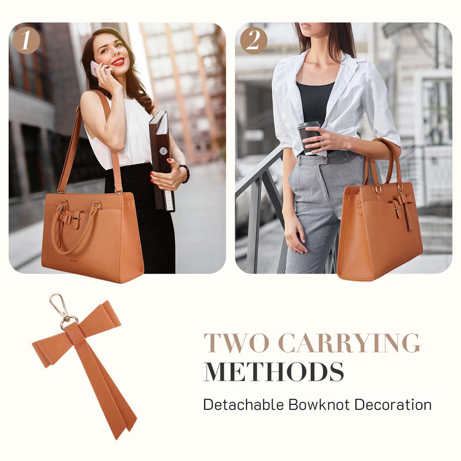 Laptop Tote Bag for Women 15.6 Inch Leather Work Bags Teacher Computer Purse Briefcase Handbag for Office, Travel