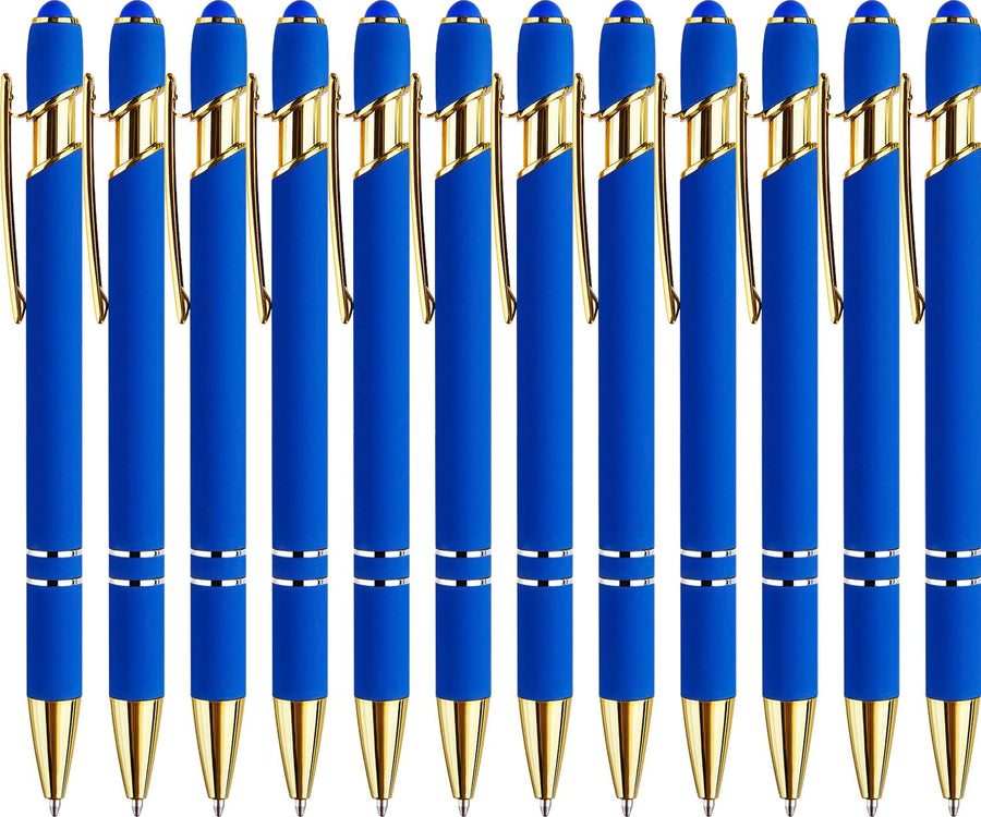 12 Pack Black Gold Ballpoint Pen with Stylus Tip, 1.0 mm Black Ink Smooth Writing Pens, Metal Stylus Pens for Touch Screens