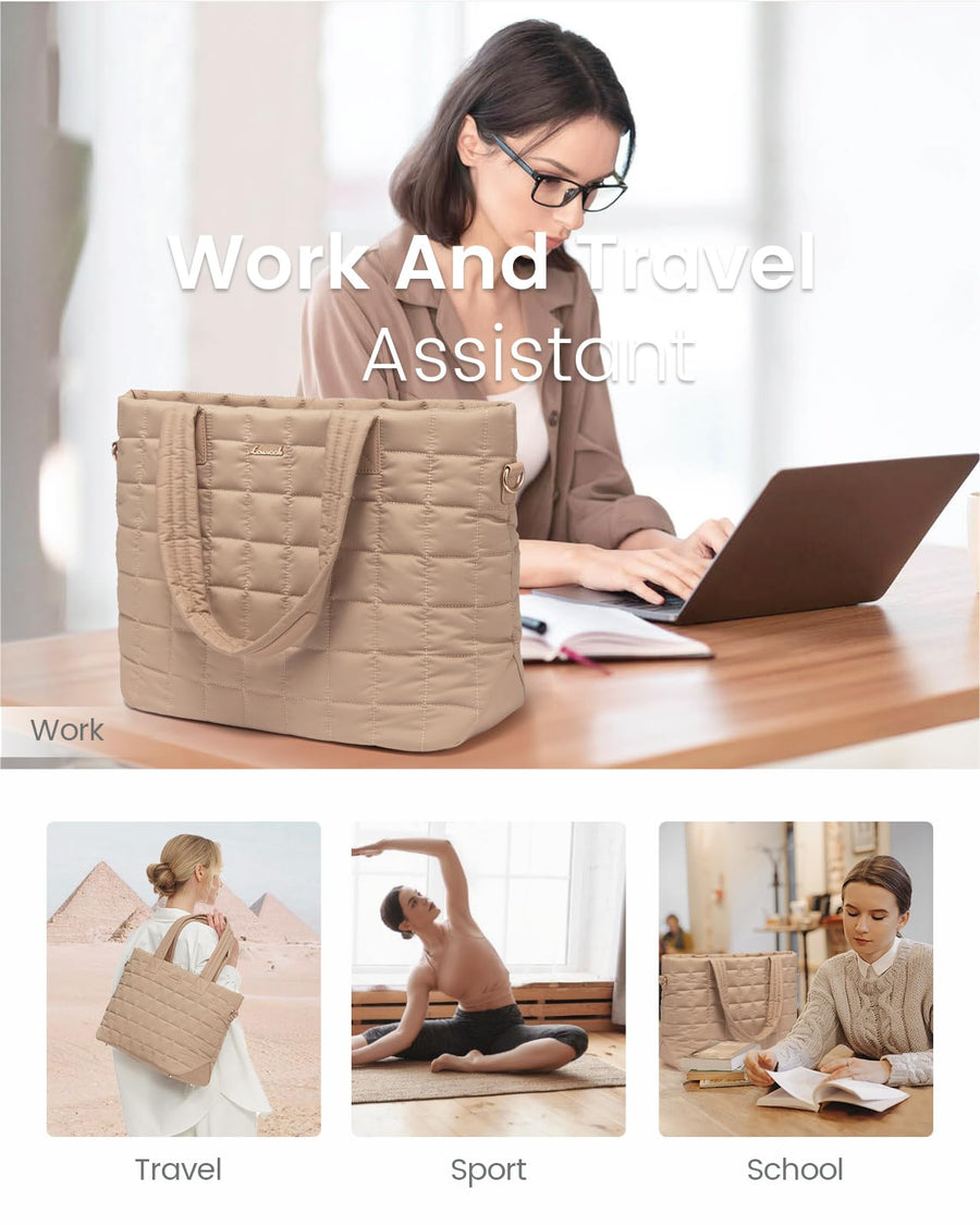 Tote Bag for Women, Large Puffer Tote Bag with Zipper Quilted Light Work Bag