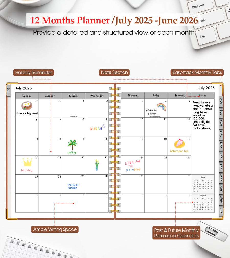 Academic Planner 2025-2026, Weekly and Monthly Calendar Planner from July 2025 - June 2026, 8.5