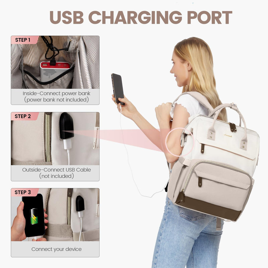 Laptop Backpack for Women, 15.6 Inch Work Business Backpacks Purse with USB Port, Large Capacity Nurse Bag College Bookbag for School, Waterproof Casual Daypack for Travel