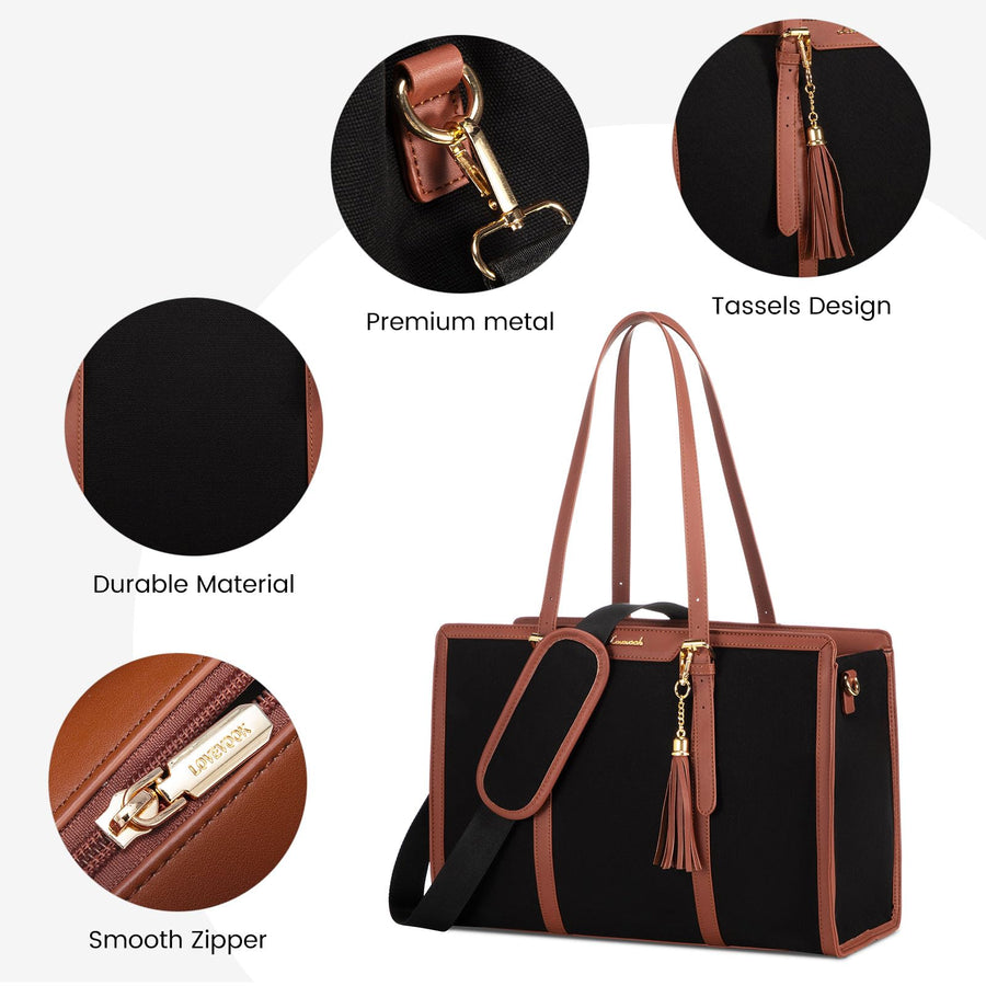 15.6-inch Canvas Laptop Tote with Clutch for Women - Lightweight, Large Capacity for Work, Travel, School