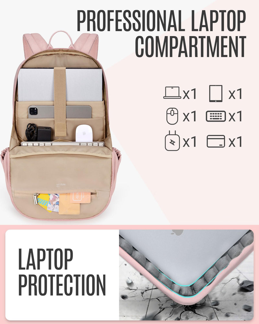 LIGHT FLIGHT Travel Laptop Backpack Women, 15.6 Inch Laptop Backpack with USB Charging Hole, Water Resistant College Bookbag, Black Computer Backpacks for Work, Champagne