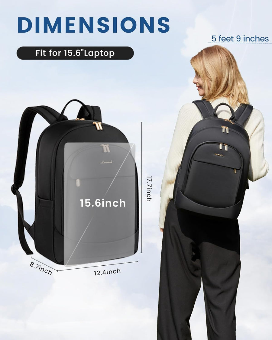 Laptop Backpack for Women, 15.6 Inch Work Backpack Purse, Large Capacity Stylish Daypack, Business Computer Bag, Travel Backpack for College, Black
