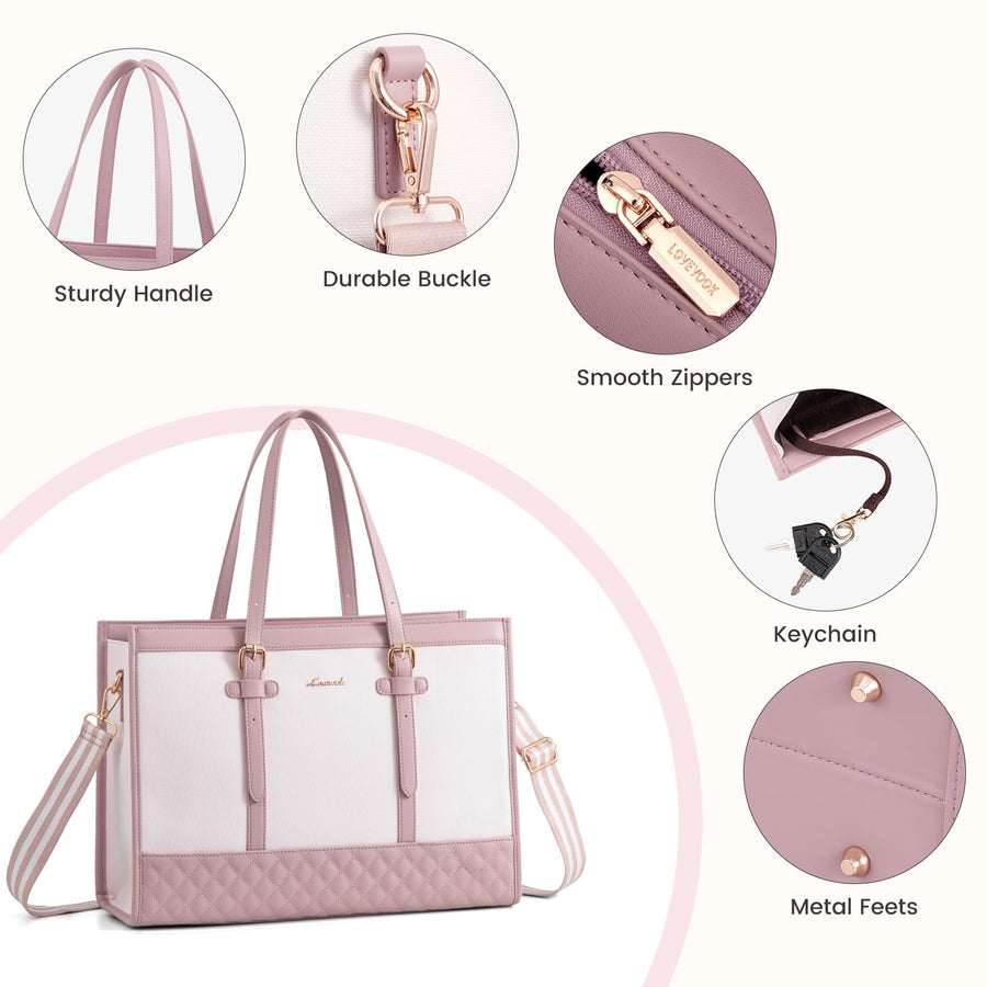 Laptop Bag for Women 15.6 inch Canvas Laptop Tote Bag, Large Capacity Work Bag with Clutch Purse, Computer Bag Office Business Briefcase, Casual Handbag for Travel College Teacher School