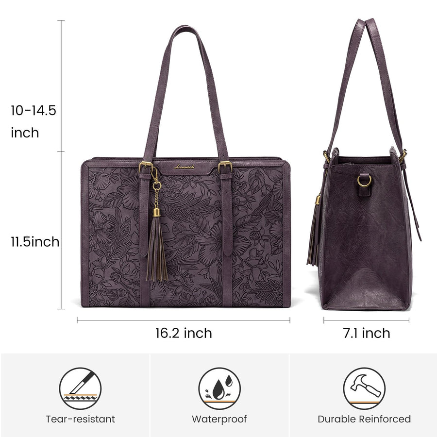 15.6-inch Canvas Laptop Tote with Clutch for Women - Lightweight, Large Capacity for Work, Travel, School