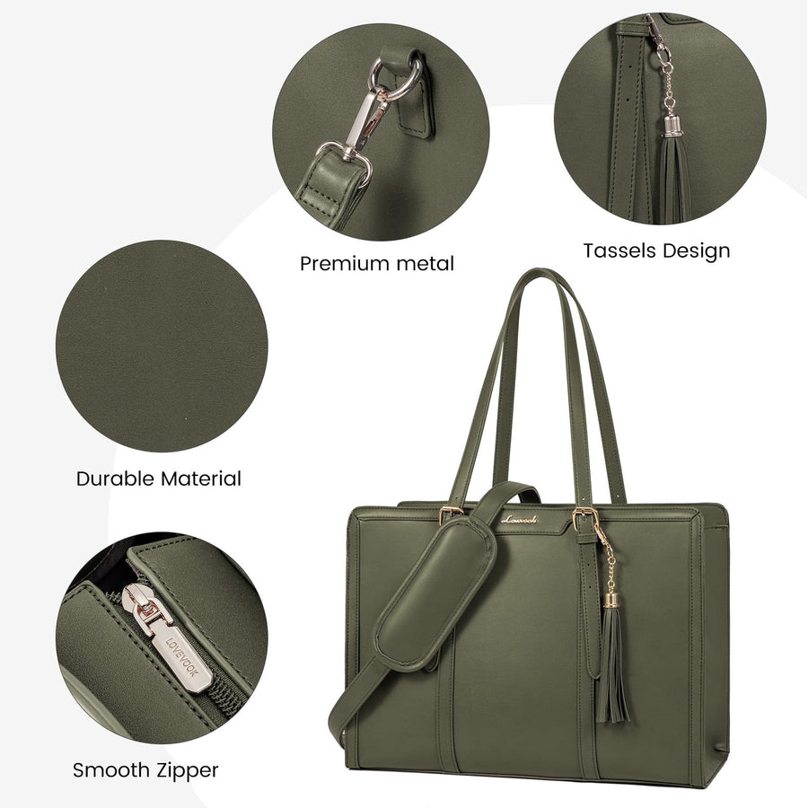 15.6-inch Canvas Laptop Tote with Clutch for Women - Lightweight, Large Capacity for Work, Travel, School