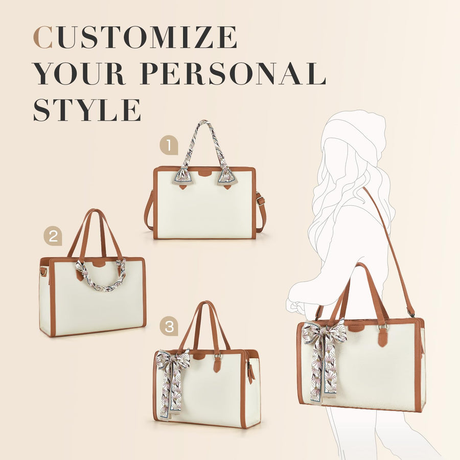Laptop Tote Bag for Women 15.6 Inch Leather Work Bags Teacher Computer Purse Briefcase Handbag for Office, Travel