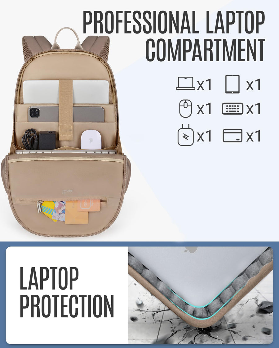 LIGHT FLIGHT Travel Laptop Backpack Women, 15.6 Inch Laptop Backpack with USB Charging Hole, Water Resistant College Bookbag, Black Computer Backpacks for Work, Champagne