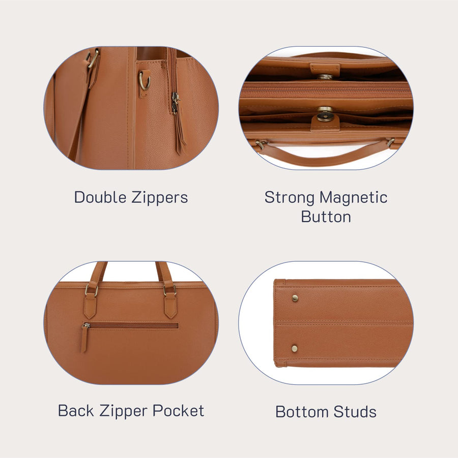 Laptop Tote Bag for Women 15.6 Inch Leather Work Bags Teacher Computer Purse Briefcase Handbag for Office, Travel