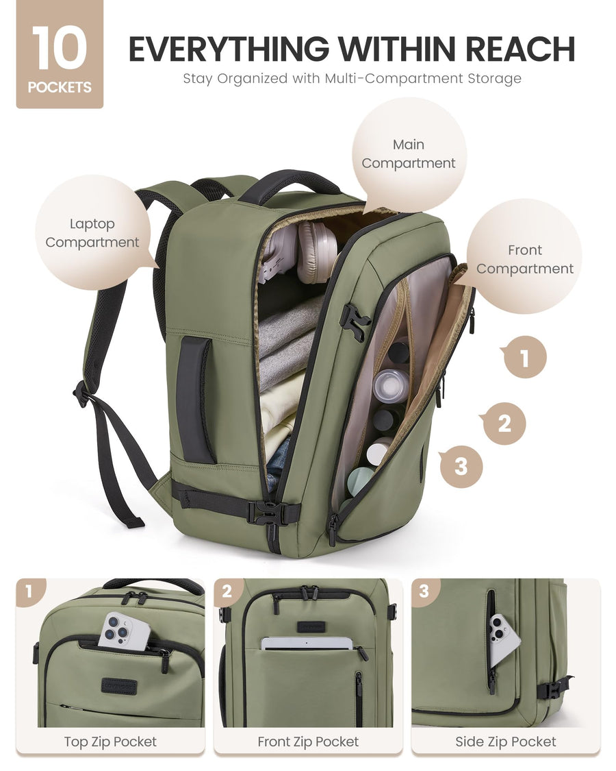 Travel Backpack for Women Men with Garment Bag, 40L Carry on Backpack as TSA Personal Item Flight Approved, Luggage Daypack Fits 17.3